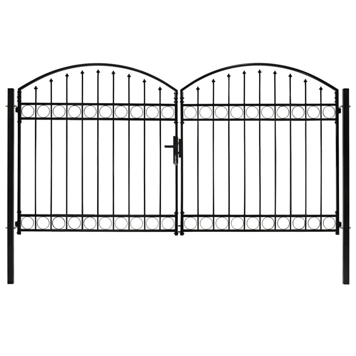 Berkfield Fence Gate Double Door with Arched Top Steel 300x175 cm Black