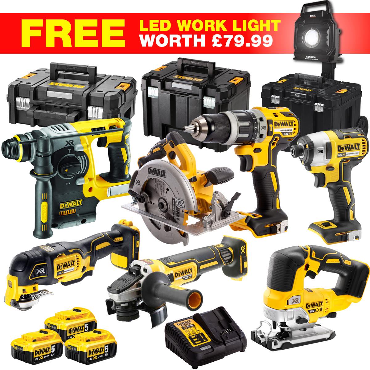 Dewalt DCKT4T7WLF 18V XR 8 Piece Power Tool Kit with 3 x 5.0Ah Batteries Charger & Toolbox
