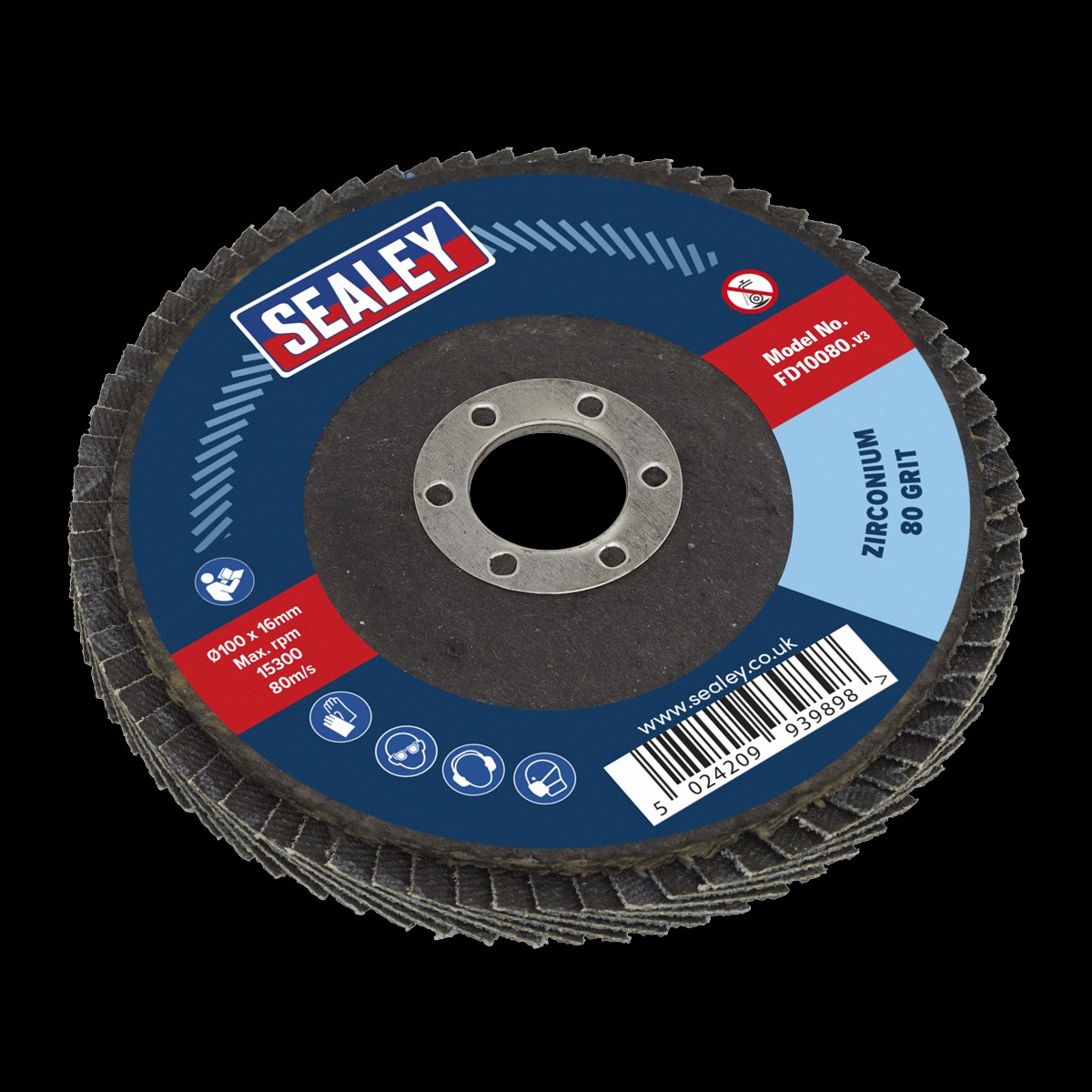 Sealey FD10080 100mm Zirconium Flap Disc 16mm Bore 80Grit