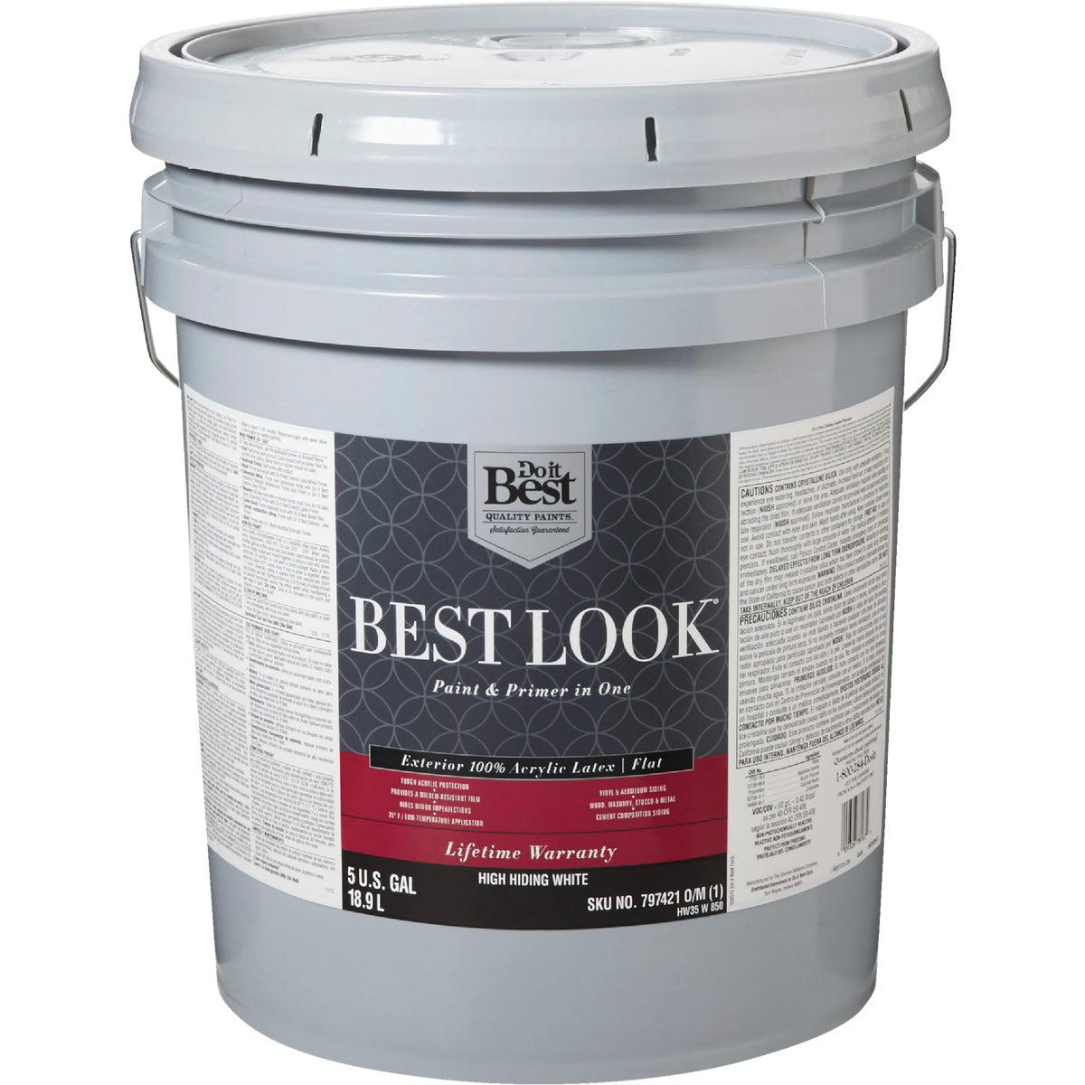 Best Look 100 Acrylic Latex Paint 038 Primer In One Flat Exterior House Paint High Hiding White 5 Gal
