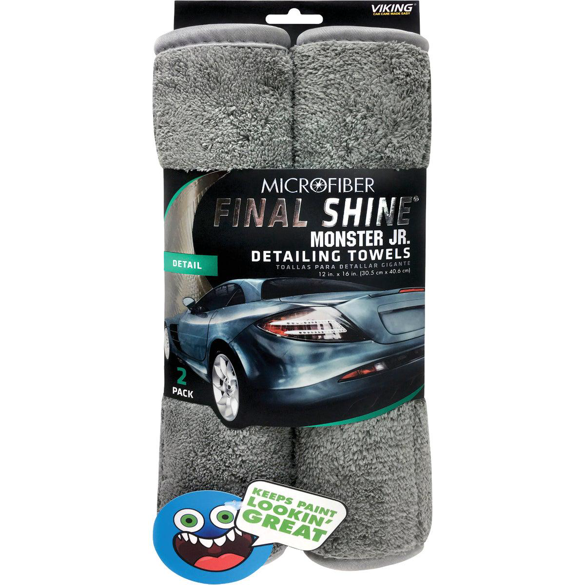 Viking Final Shine Monster Jr 12 In x 16 In Gray Detailing Towel (2-Pack)