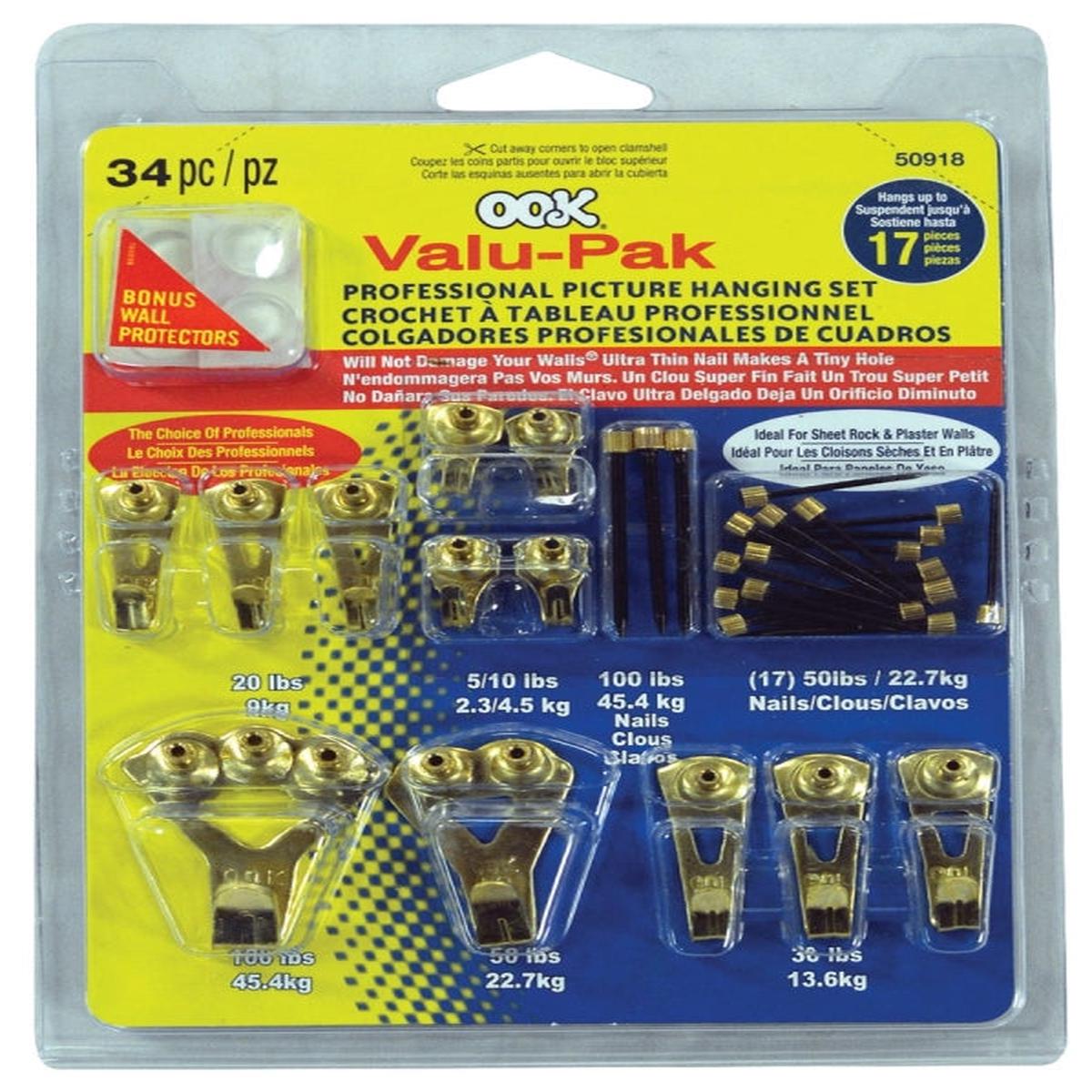 OOK 50918 Picture Hanging Kit 5 to 100 lb Steel Brass Gold