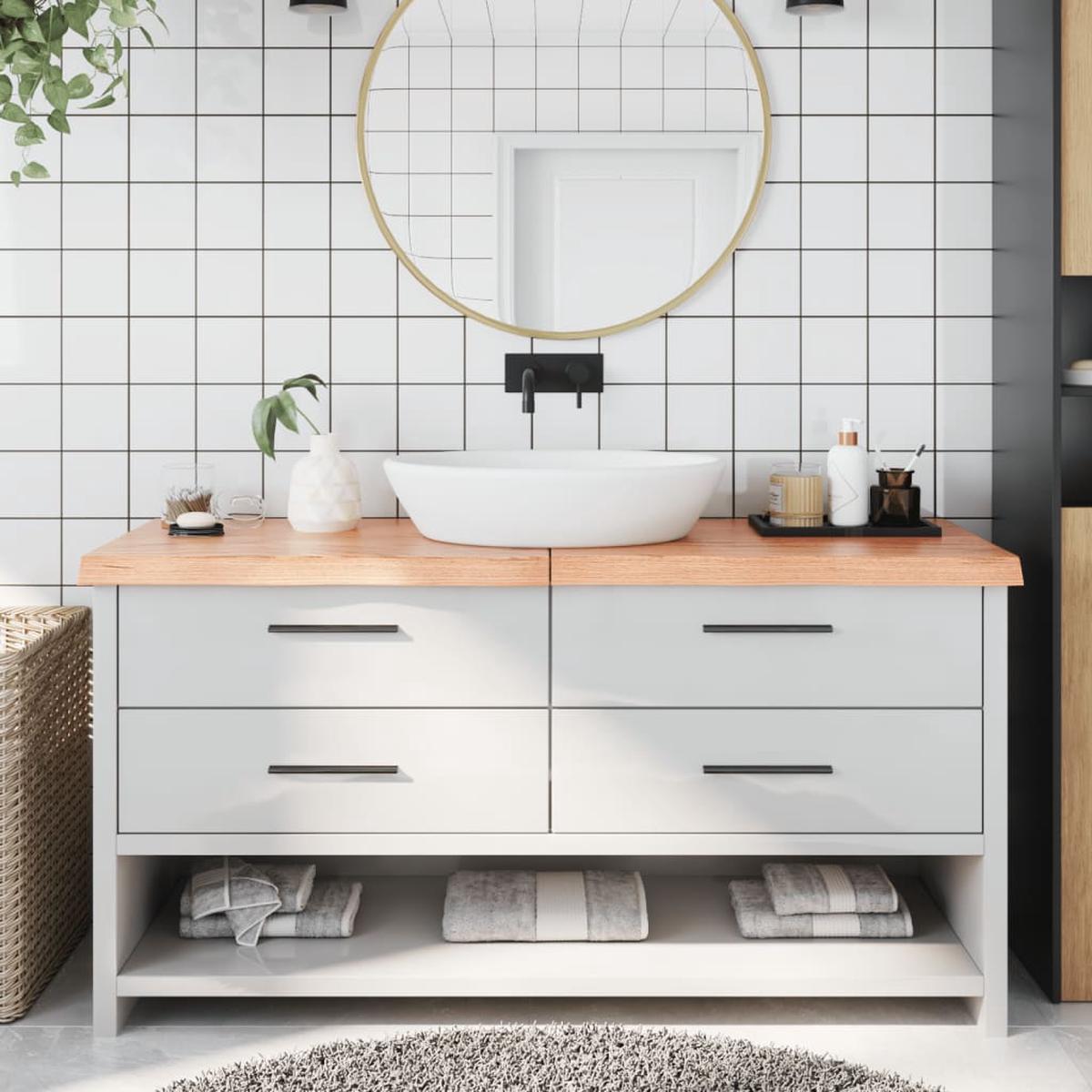 Berkfield Bathroom Countertop Light Brown 160x60x6 cm Treated Solid Wood