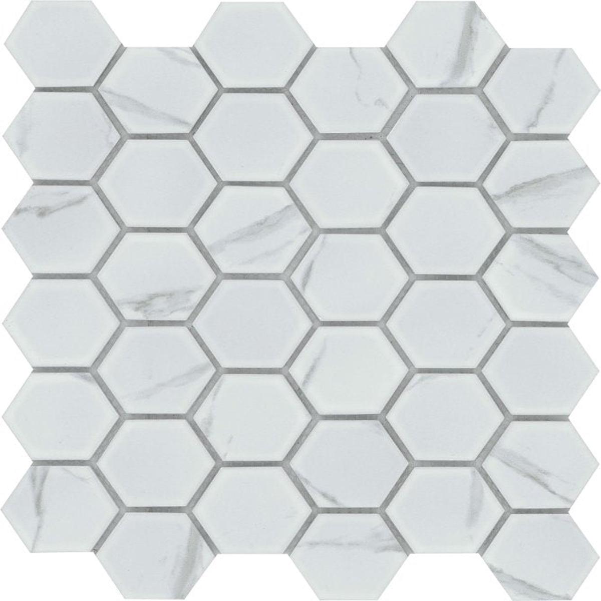 Emser Tile Elegan Series W95ELEGCA1113MH2M Porcelain Mosaic Tile, 13 in L Tile, 11 in W Tile, Pressed Edge, Calacata
