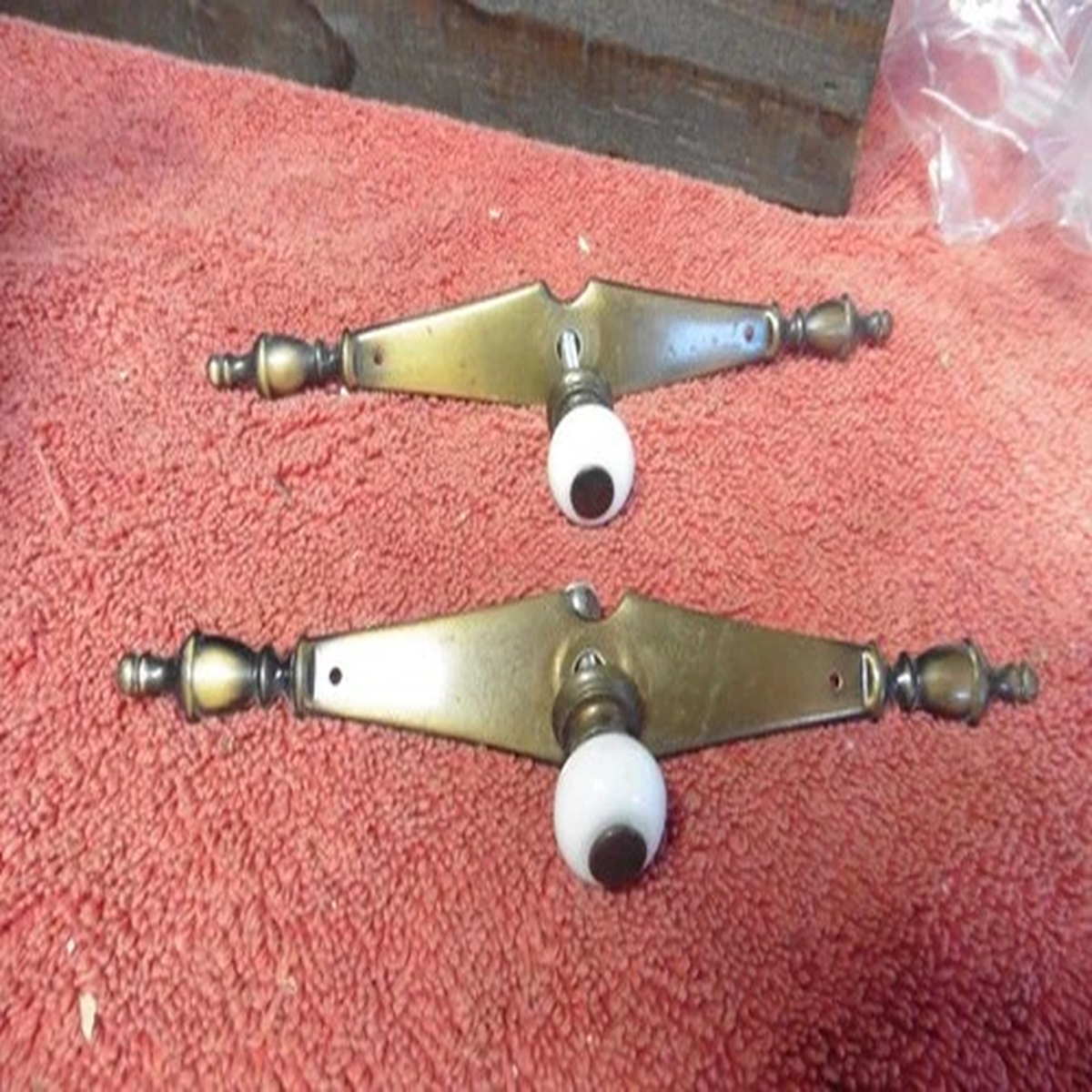 2 Vtg Drawer door cabinet pull plate Handles brass floral victorian english