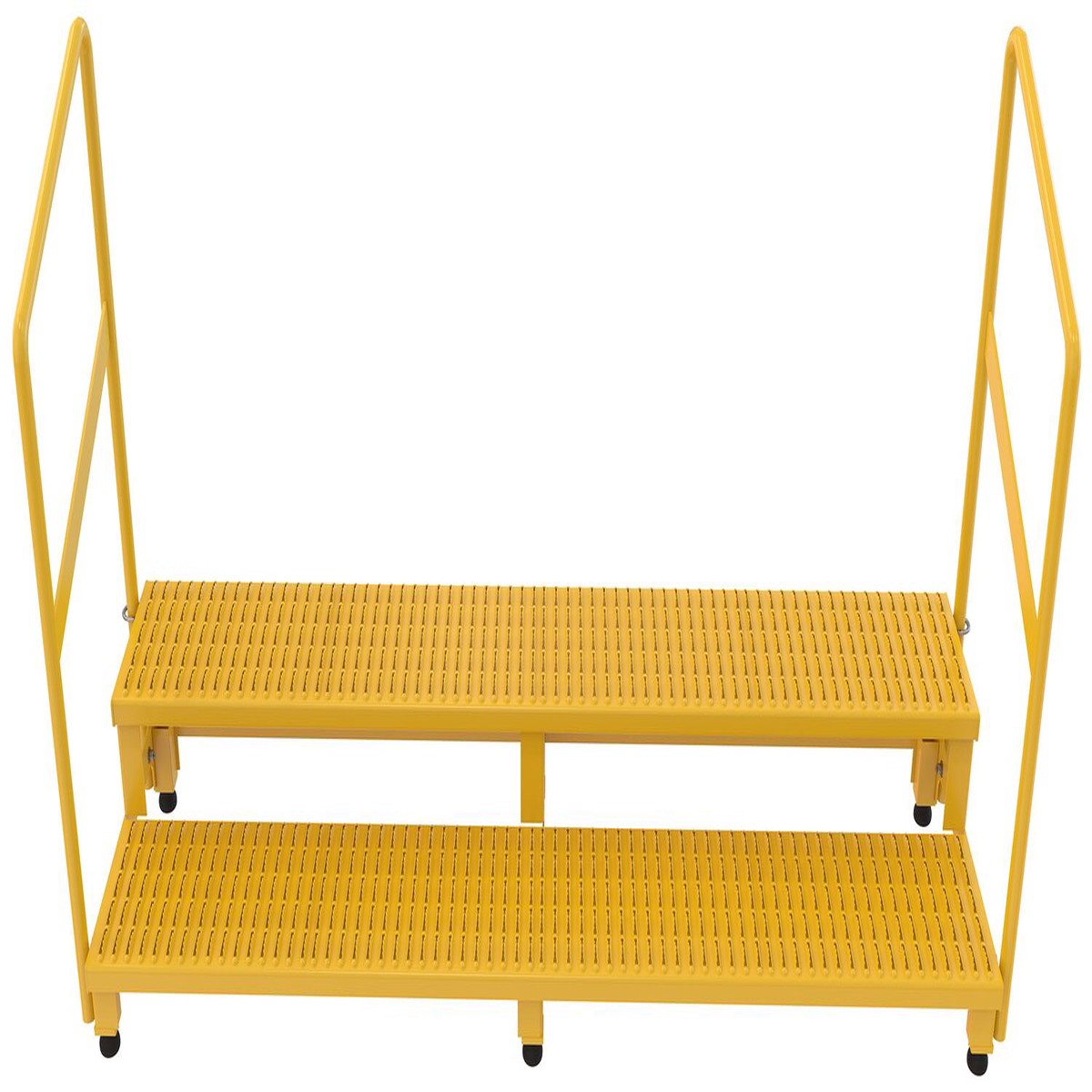 Vestil Steel Adjustable 2-Step Stand with Handrails - 72 inch Wide, 500 lb Capacity - Yellow - ASP-72-HR