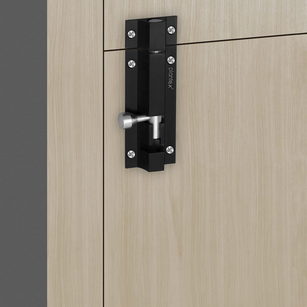 Plantex Stainless Steel 4-inch Tower Bolt/Tower Bolt for Home,Offices Doors and Windows/Tower Bolt for Main Door/Wardrobe Door Latch/Kundi/Chitakini/Door Latch for Windows (Black Finish, P