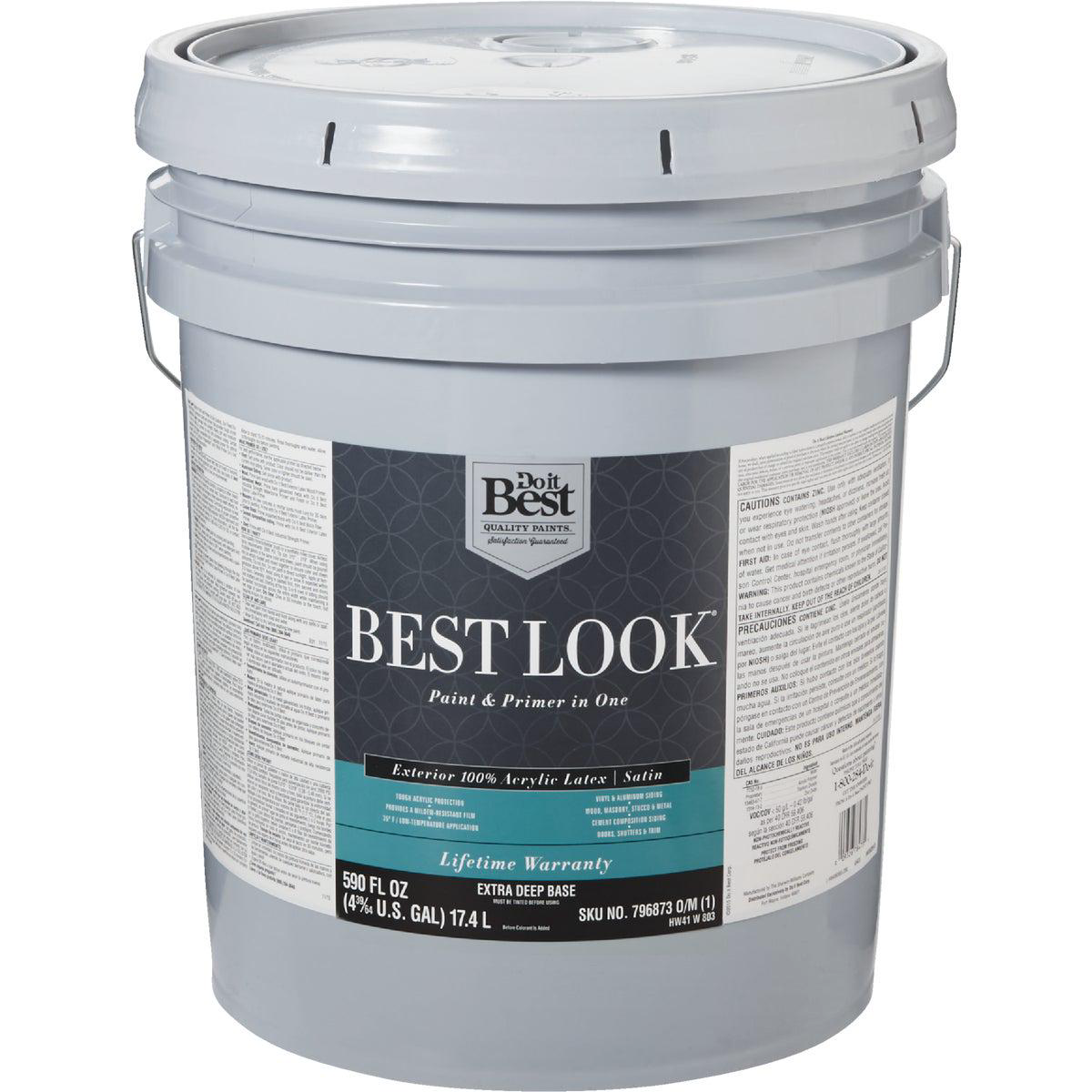 Best Look 100 Acrylic Latex Paint 038 Primer In One Satin Exterior House Paint Extra Deep Base 5 Gal