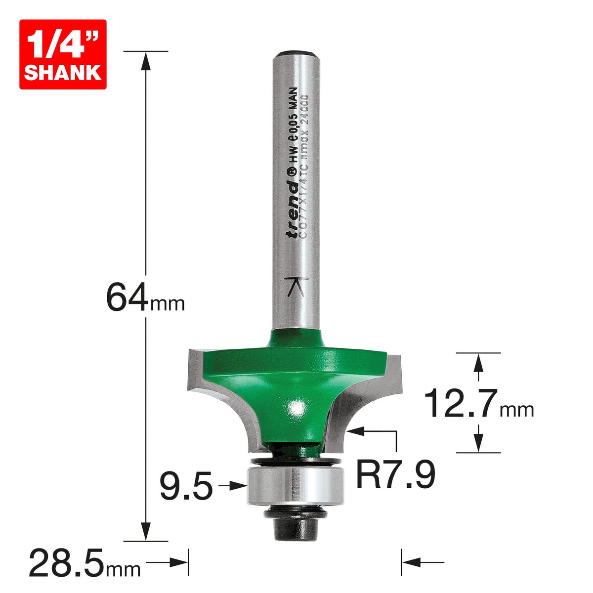 Trend Tools C077X1/4TC Rounding Over 7.9Mm Radius X 12.7Mm Cut