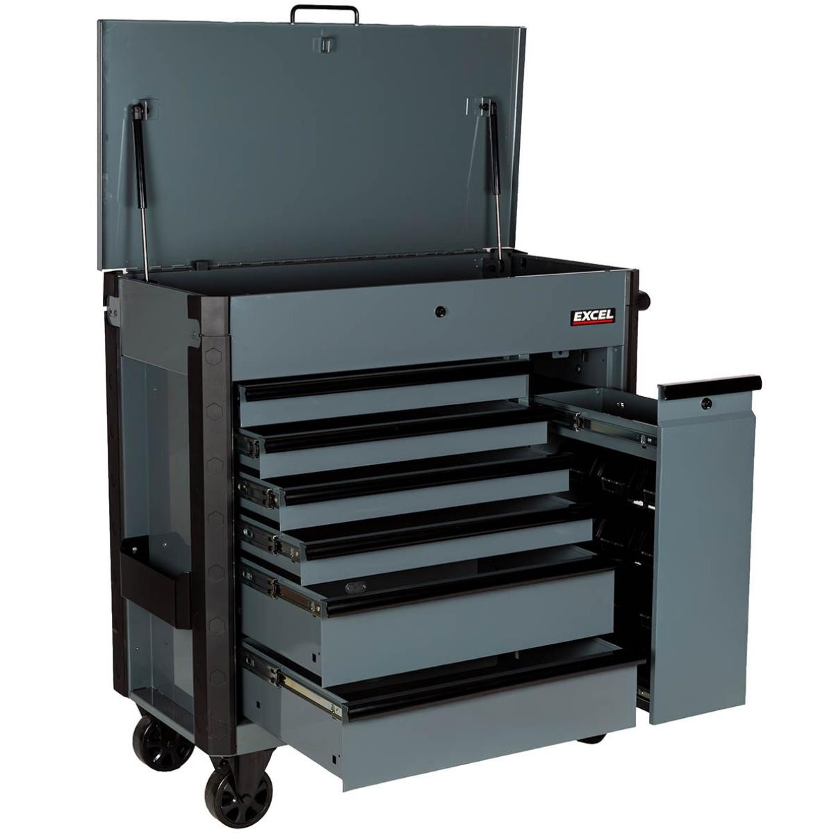 Excel 38" Heavy Duty 6-Drawer Tool Cabinet with Multi-Bin Organiser Black & Grey