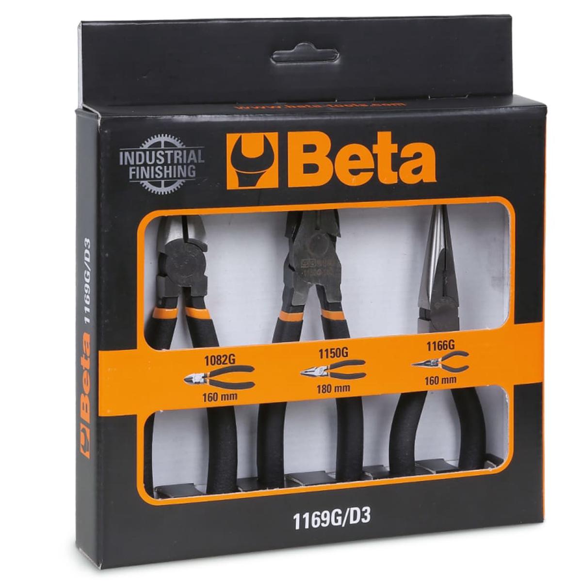 Beta Tools 3 Piece Pliers Set 1169G/D3 with PVC Coated Handles