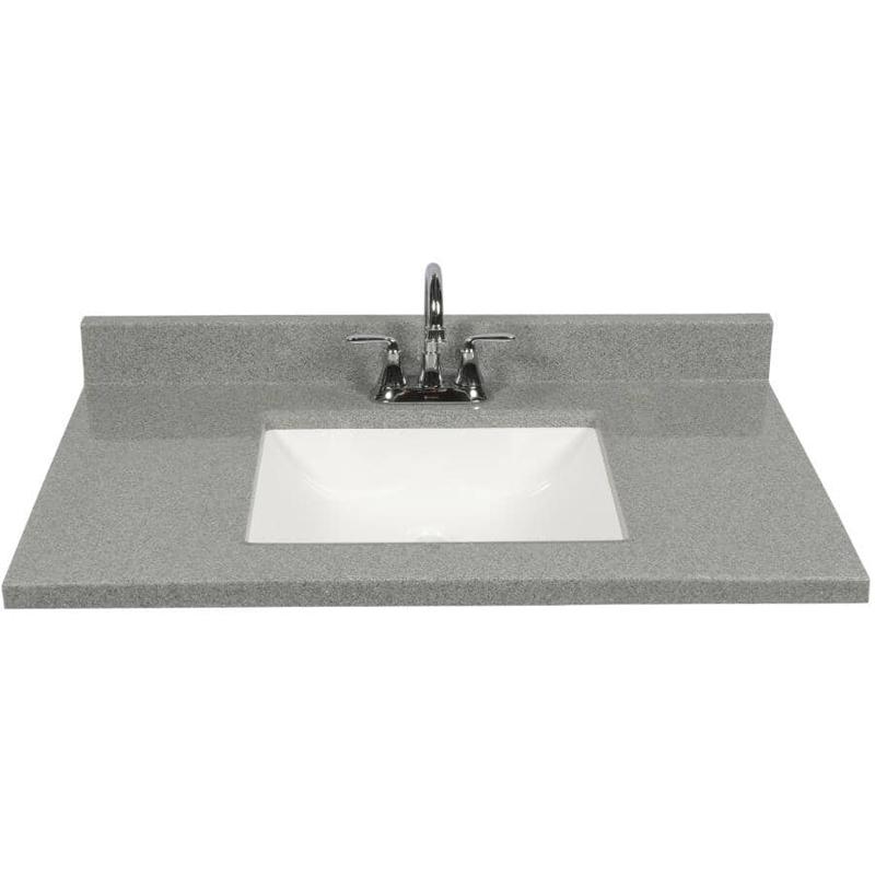 37" x 22" Cultured Granite Vanity Top with Rectangular Wave Sink - Grey