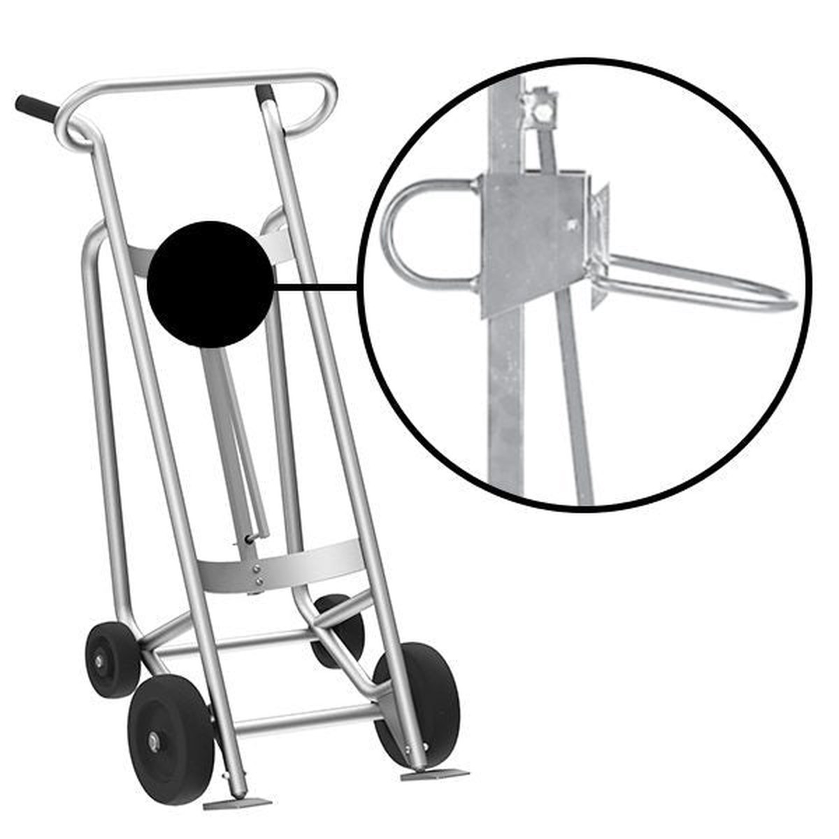 Valley Craft 4-Wheel Drum Hand Truck - Aluminum, (2) Mold-On Rubber Wheels, (2) Rear Poly, 1000 lb. Capacity, Chime Hook for Plastic Drums