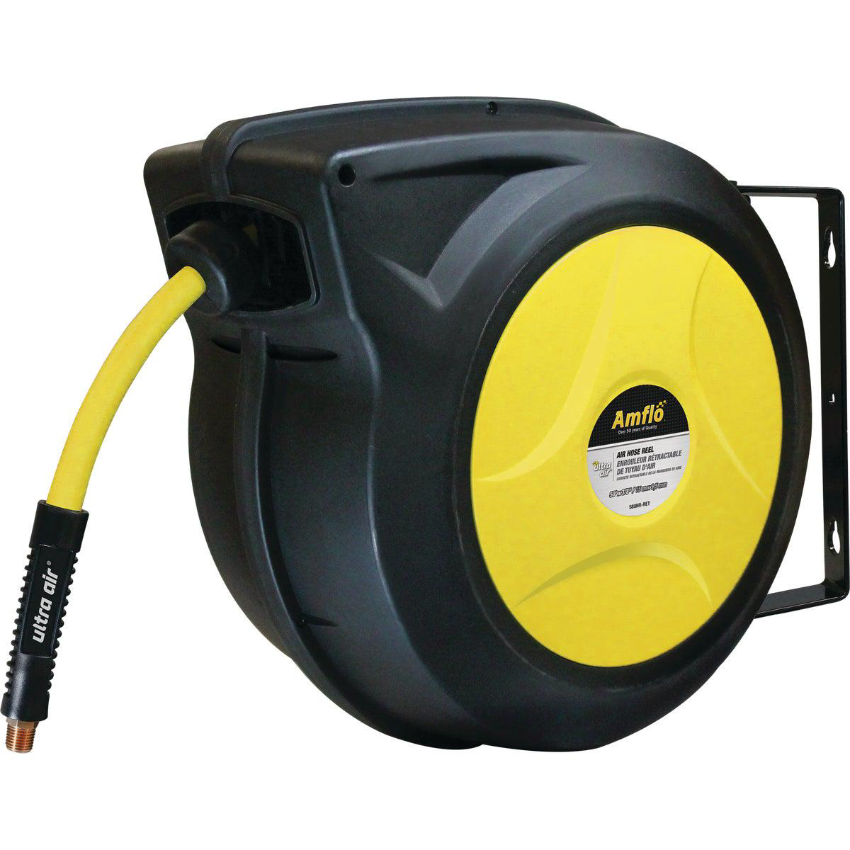 Amflo UltraAir Automatic Air Hose Reel with 38 In x 50 Ft Hybrid Hose