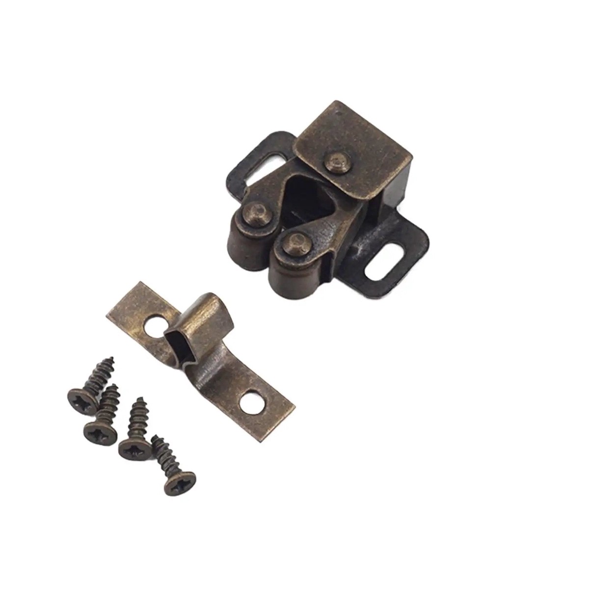 Double Roller Catch 40 Set Cabinet Door Roller Latch Kit Easy Install For Furniture Soft Dampers Stopper Buffer Closer And Clasp For Smooth Opening And Quiet Closing In Antique Brass Finis