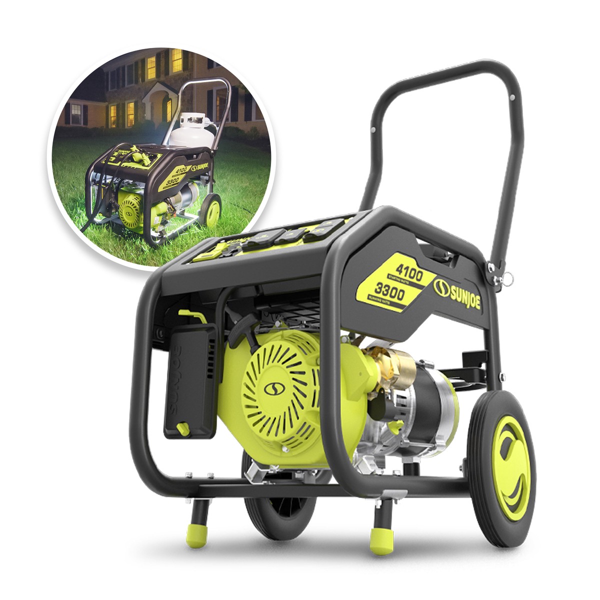 Power Joe Portable Propane Generator Push-Button Electric Recoil Start Power Cooling System 4100 Starting Watt 3300 Running Watt W Cover Extension Cord Magnetic DipStick 24V 20-Ah Battery and