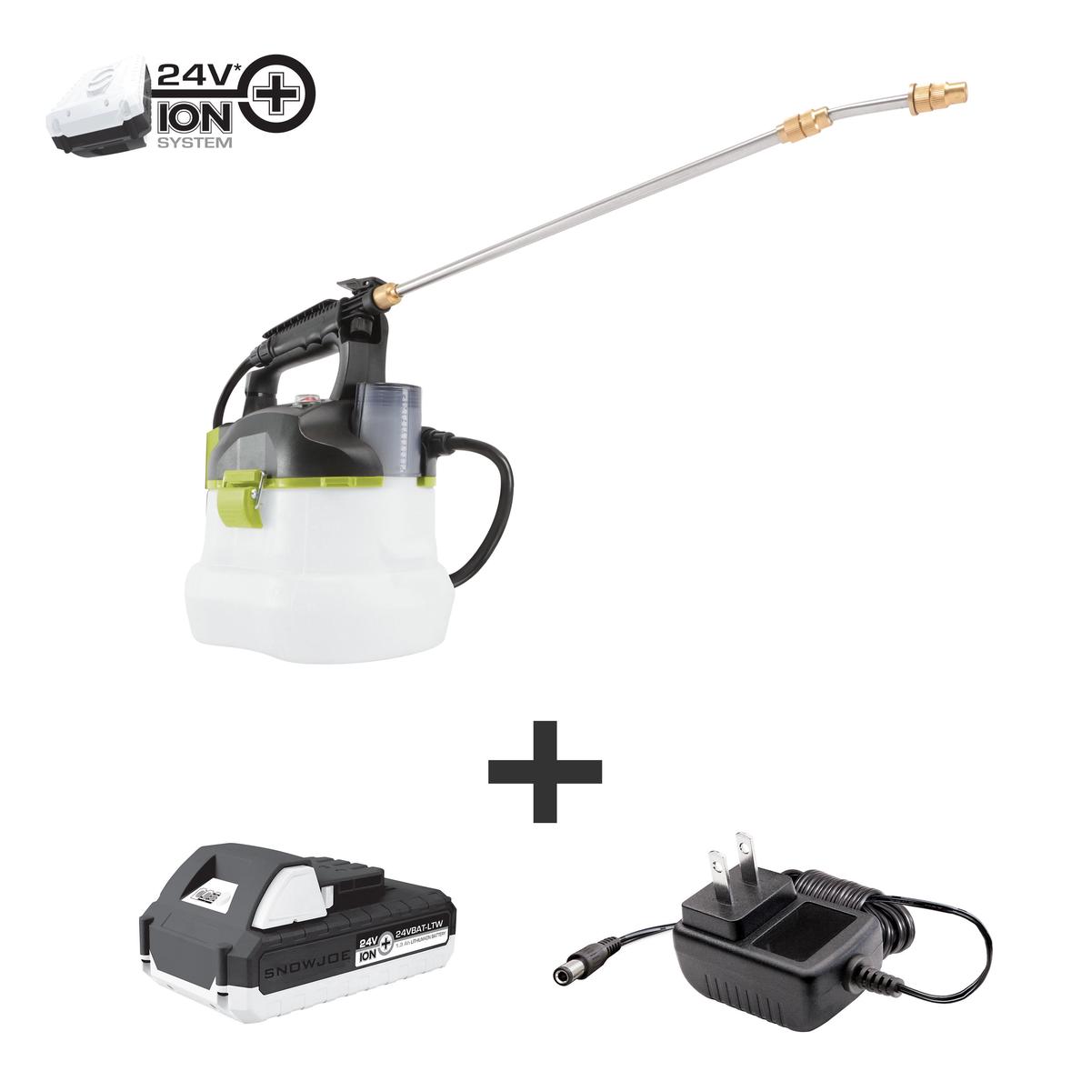 Sun Joe 24V-GS-LTW 24-Volt iON+ Multi-Purpose Chemical Sprayer Kit | W/ 1.3-Ah Battery and Charger