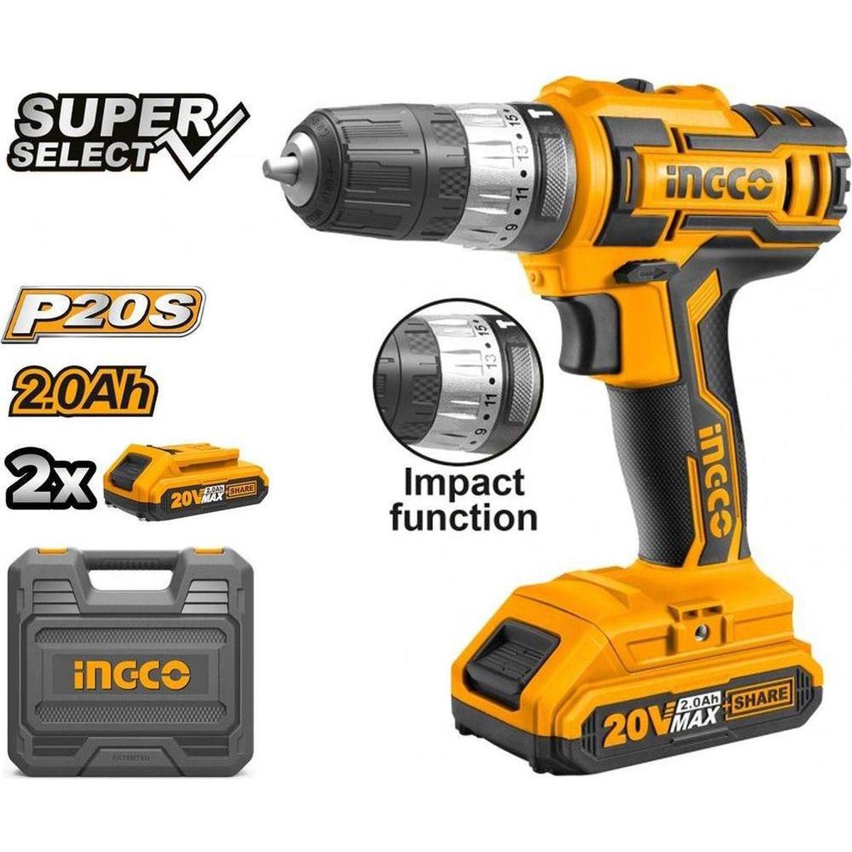 Ingco CIDLI20031 20V Cordless Li-Ion Impact Drill 20V 13mm