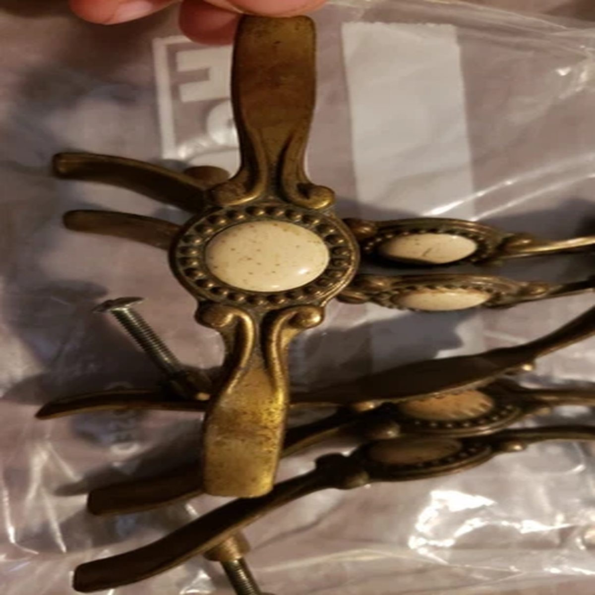 Vintage Cast Brass Drawer handles with Centerpieces (x6)