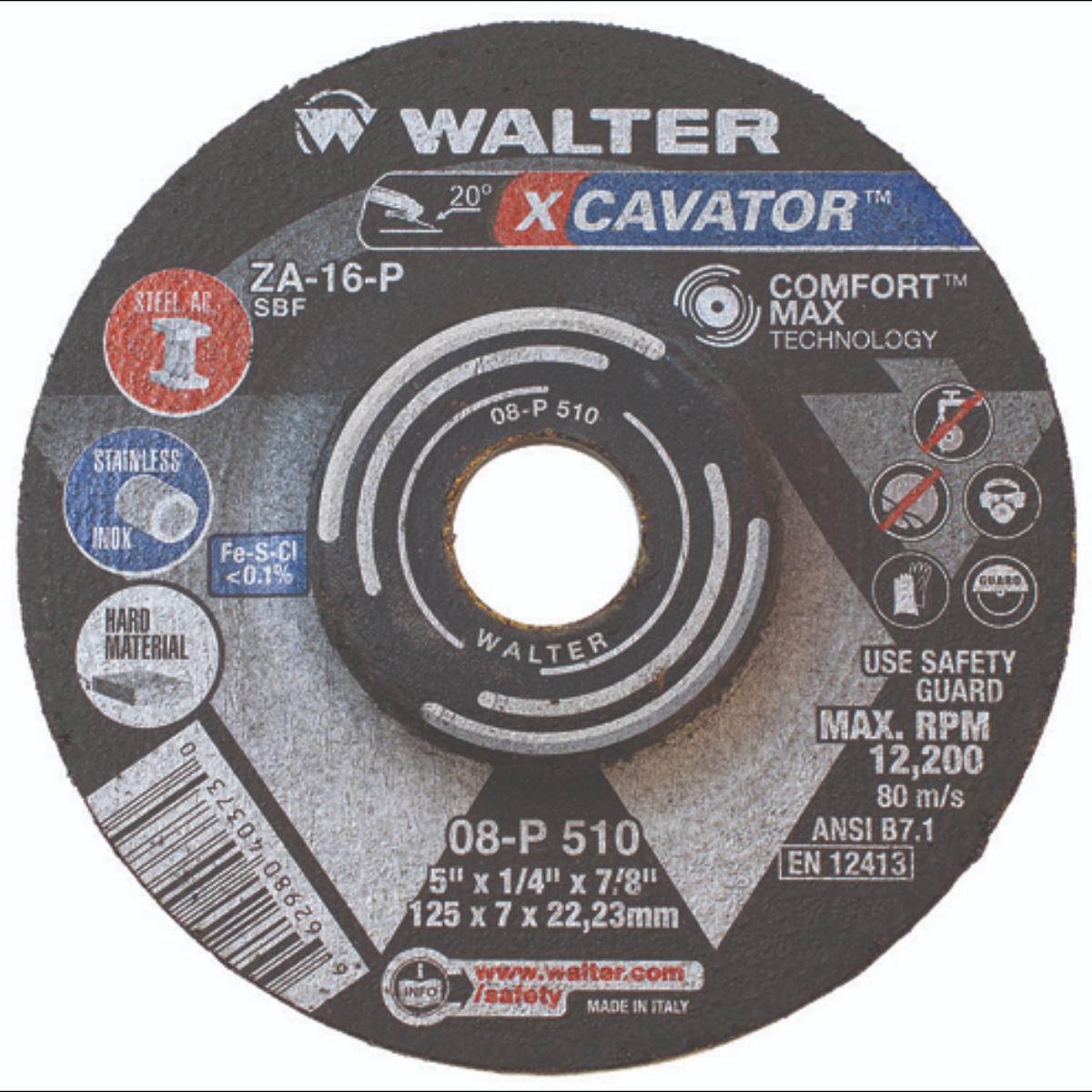 WALTER WAL-08P510 - Depressed Center Grinding Wheel, Type 27, 0.25 in Thick, Zirconia Alumina
