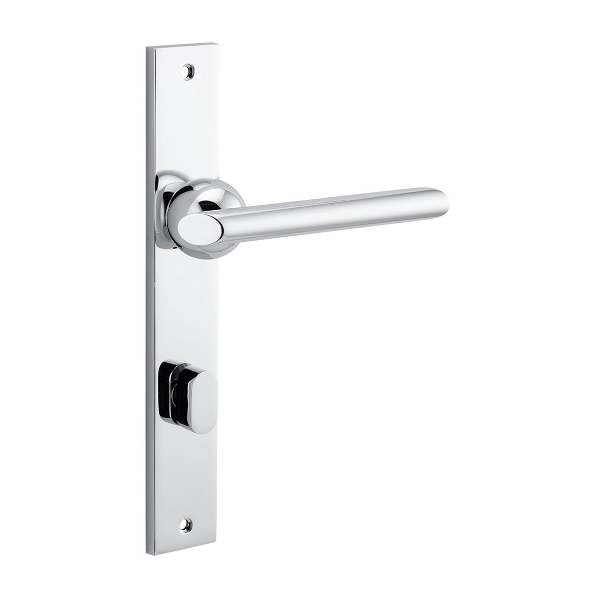 Bankston Sans Arc Futurismo Door Lever on Rectangular Backplate - Privacy | Polished Chrome