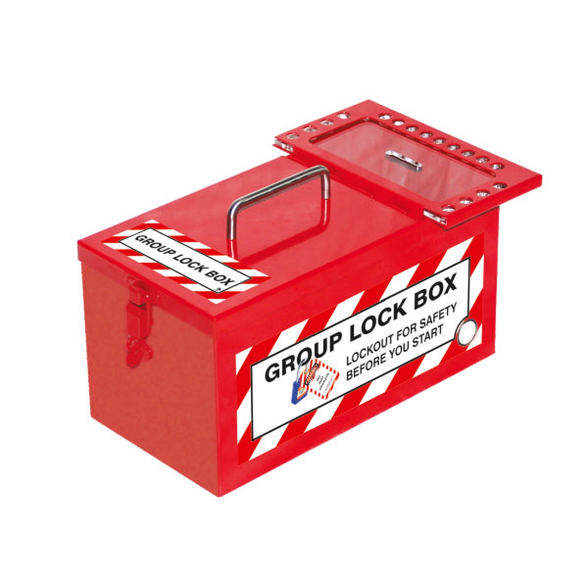 Group Lockout Box/Storage Box Combo, Red, Steel, 13.6" x 7.75" x 7"