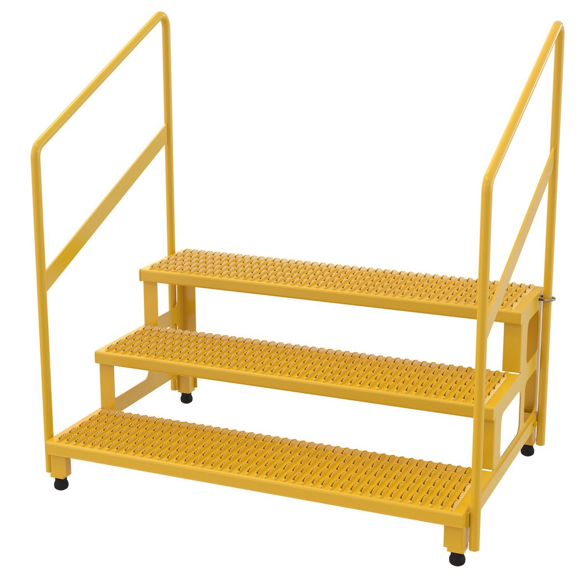 Vestil Industrial Steel Adjustable Step Stand - 3-Step with Handrails - 500 lb Capacity - 48 Inches Wide - Yellow - ASP-48-3-HR