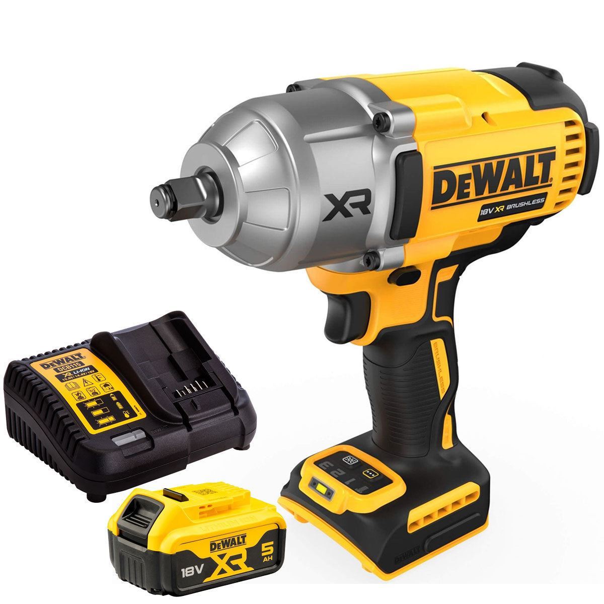 Dewalt DCF900N 18V XR Brushless 1/2 High Torque Impact Wrench Hog Ring with 1 x 5.0Ah Battery & Charger