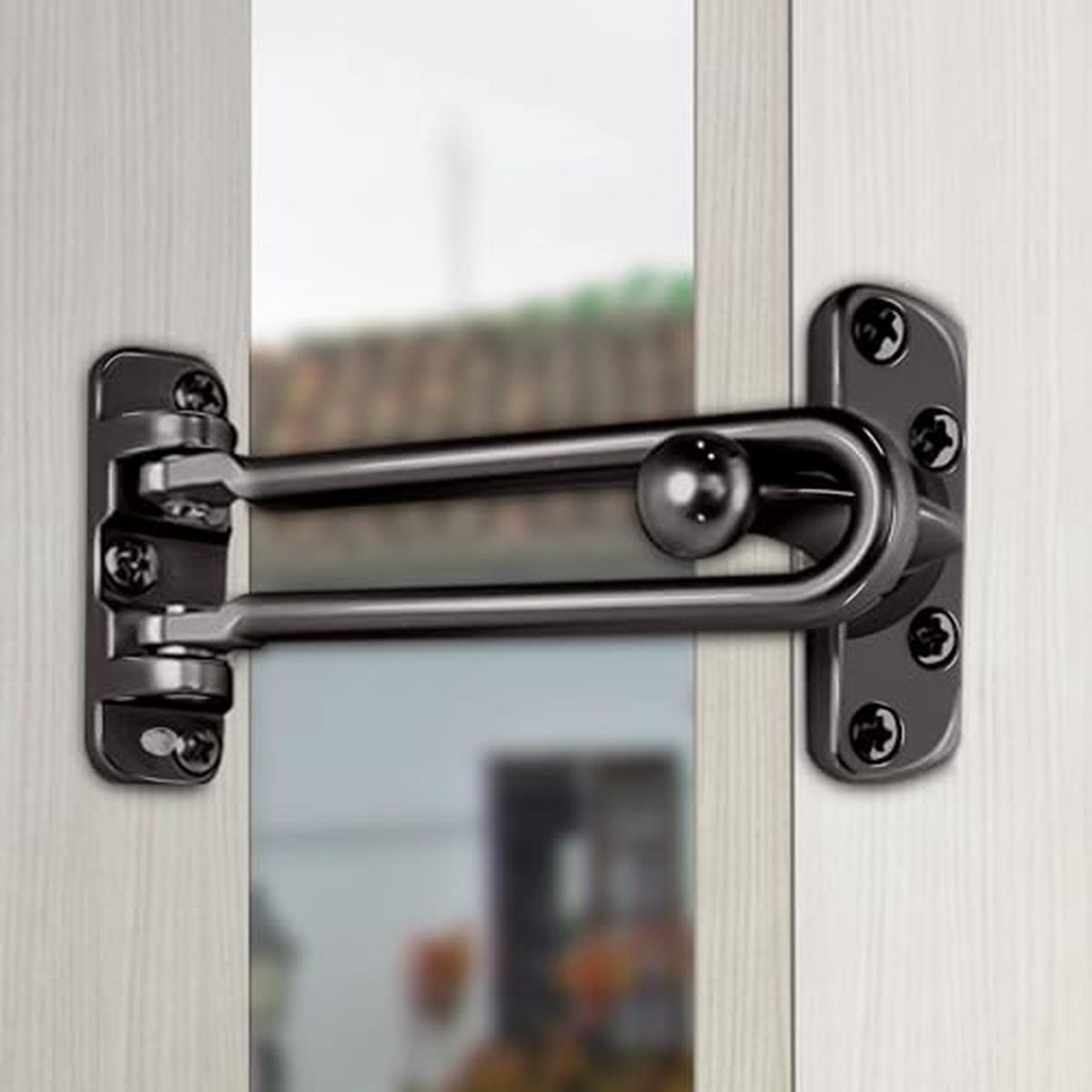 Plantex Heavy Duty Swing Bar Lock/Door Safety Guard with High Security Auxiliary Lock for Home/Office/Hotel - Pack of 3 (SH-42, Nickle-Black Finish)