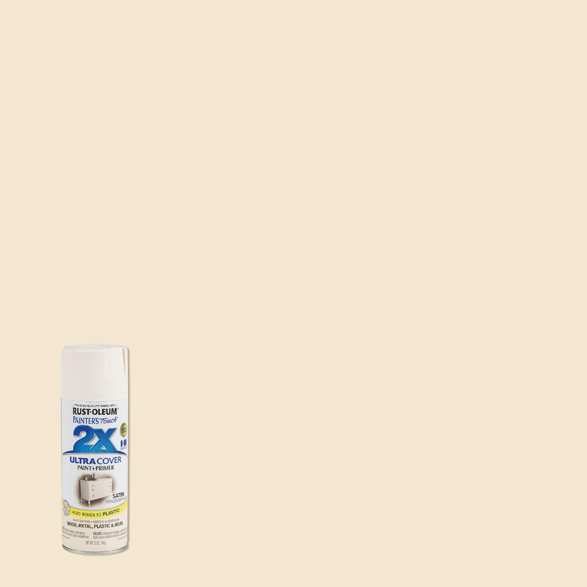 Rust-Oleum Painter8217s Touch 2X Ultra Cover 12 Oz Satin Paint Primer Spray Paint Heirloom White