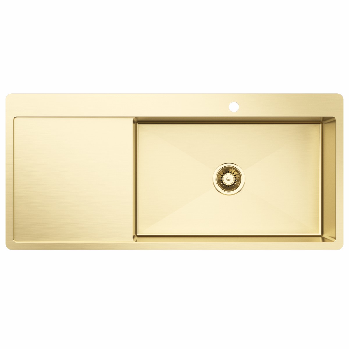 Alma Brushed Brass Gold Iver 1080x500 Single Bowl Tap Landing with Left Drain Board Sink