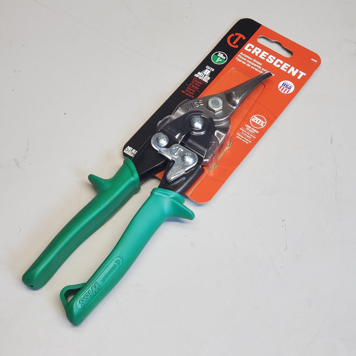 WISS Crescent Straight and Right Cut Aviation Snips Green Handle 9" M2R