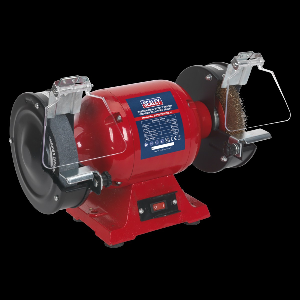 Sealey BG150XW/99 150mm Heavy-Duty Bench Grinder with Wire Wheel 450W