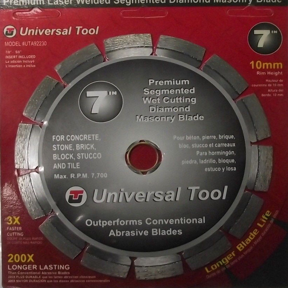 Universal UTA92230 Premium 7" Diamond Segmented Saw Blade 10mm Rim