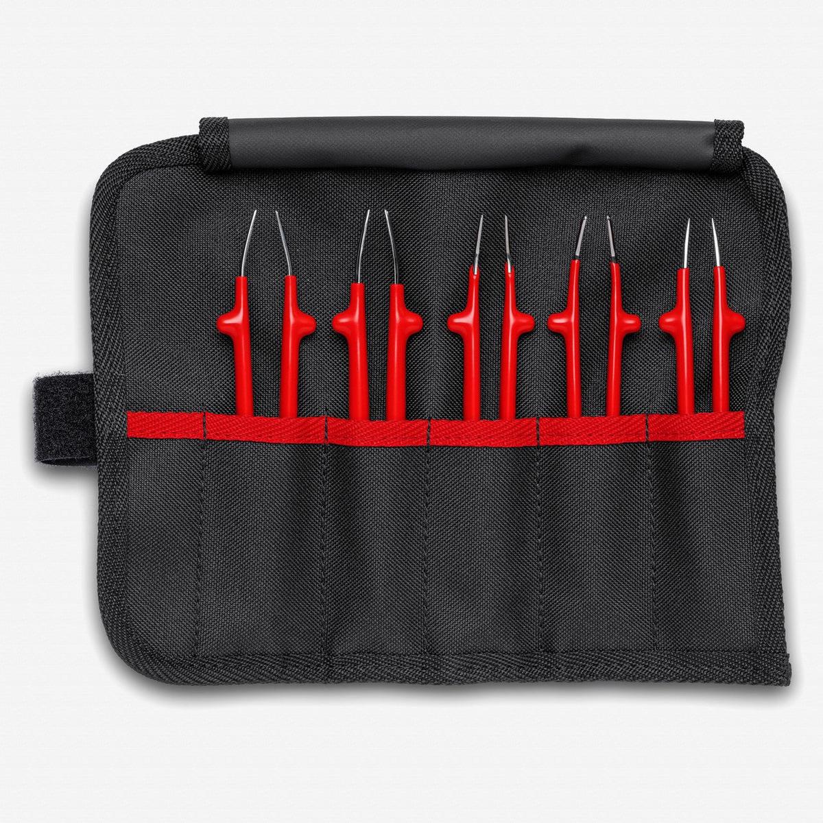 Knipex Insulated Stainless Steel Tweezers Set in Tool Roll, 5 Pieces