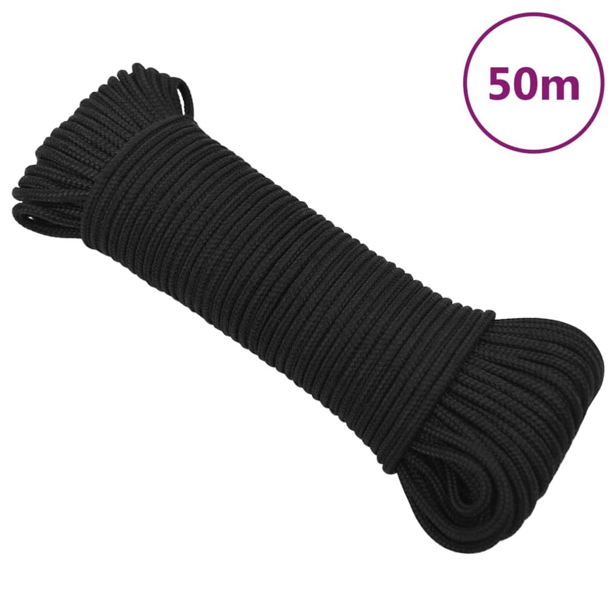 Berkfield Boat Rope Full Black 4 mm 50 m Polypropylene