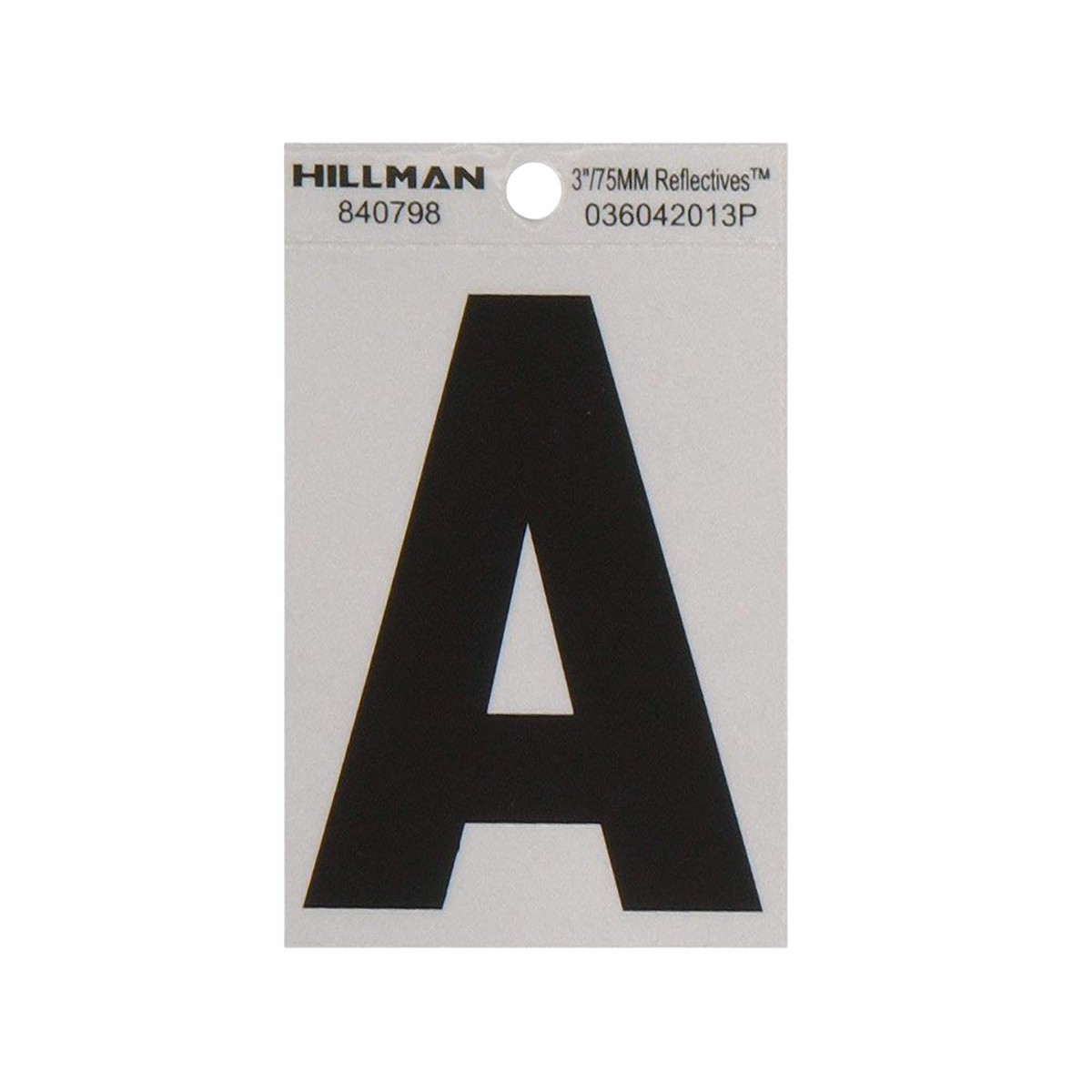 Hillman 3 in Black Silver Reflective Mylar Sticker Wide Style Letter A
