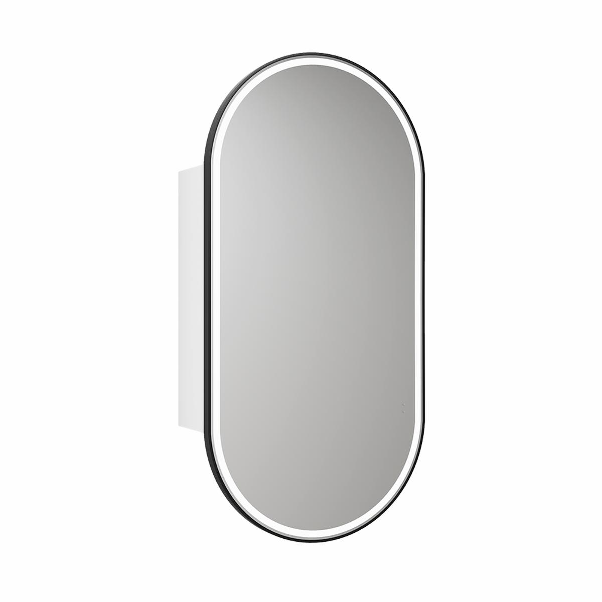 Aulic Beau Monde Oblong LED Matte White Shaving Cabinet With Matte Black Frame