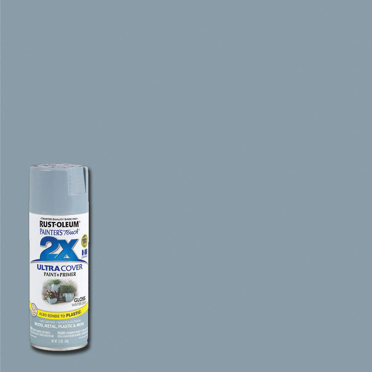 Rust-Oleum Painter8217s Touch 2X Ultra Cover 12 Oz Gloss Paint Primer Spray Paint Winter Gray