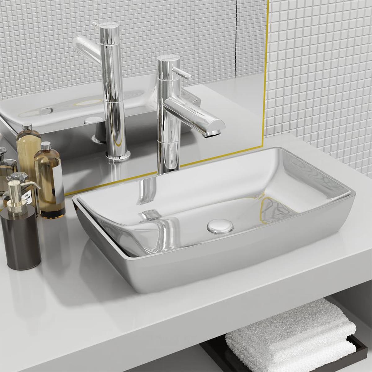 Berkfield Wash Basin 71x38x13.5 cm Ceramic Silver