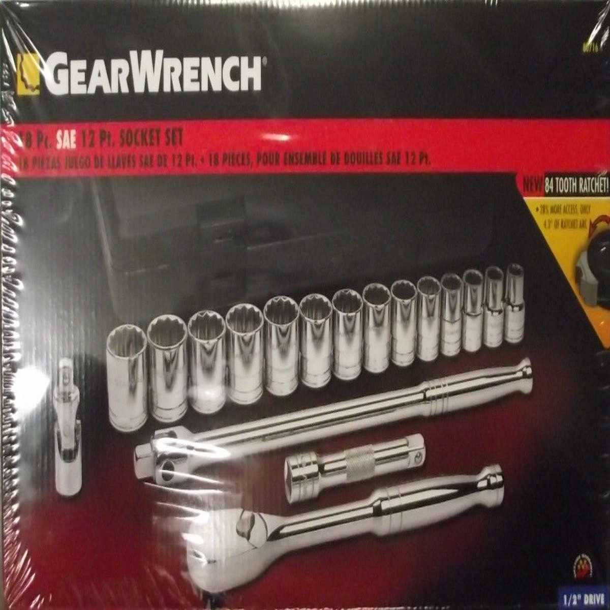 GEARWRENCH 80716 Mechanics Tool Set 18 pc. 1/2" Drive 12 Point SAE 84 Tooth