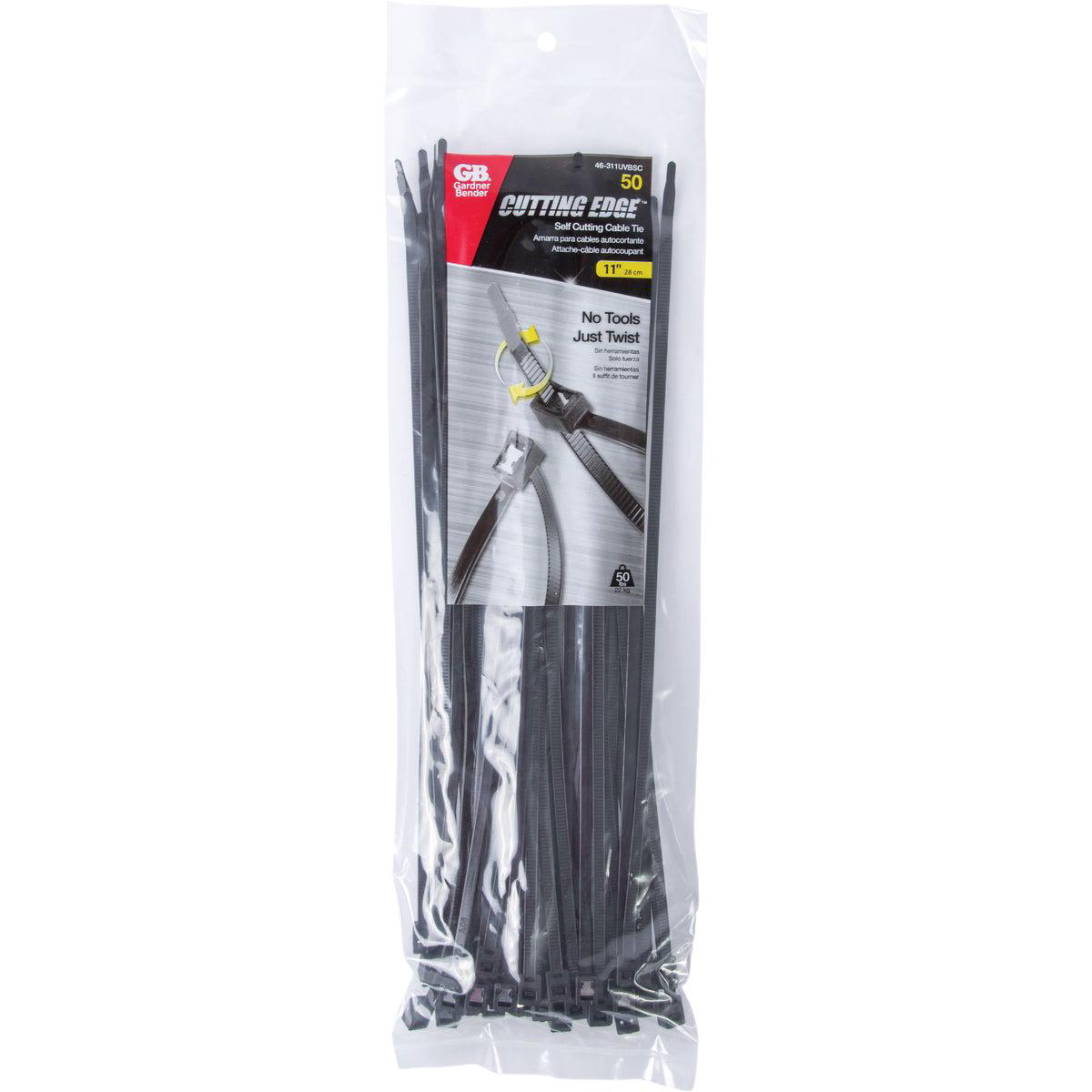 Gardner Bender Cutting Edge 11 In x 0169 In Black Nylon Self-Cutting Cable Tie (50-Pack)