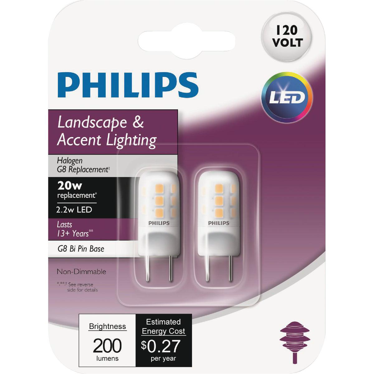Philips 20W Equivalent T4 G8 Bi-Pin Base LED Special Purpose Light Bulb (2-Pack)