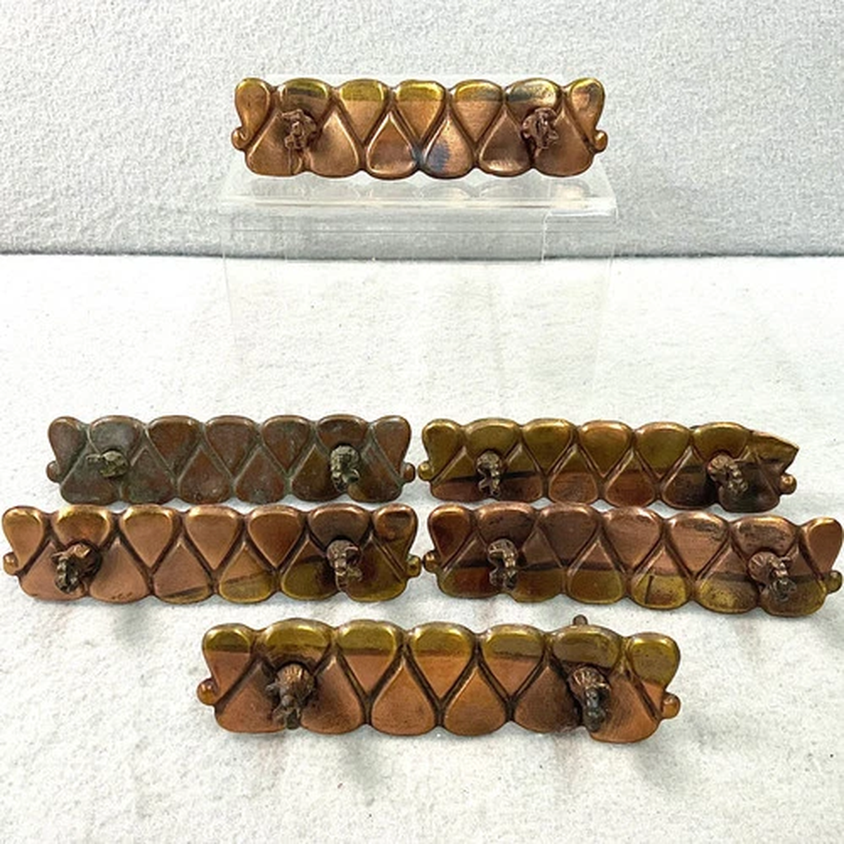Vintage Copper Drawer Pulls Cabinet Hardware Lot of 6 Tear Drop Pattern MCM
