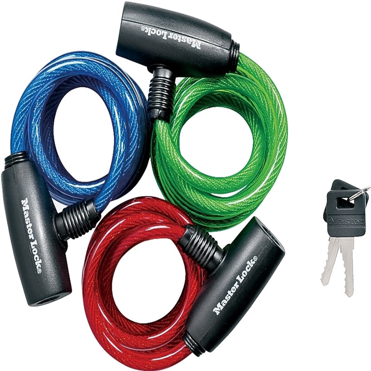 Master Lock 8127TRI Cable Lock 516 in W Body Keyed Key Steel Shackle BlueGreenRed