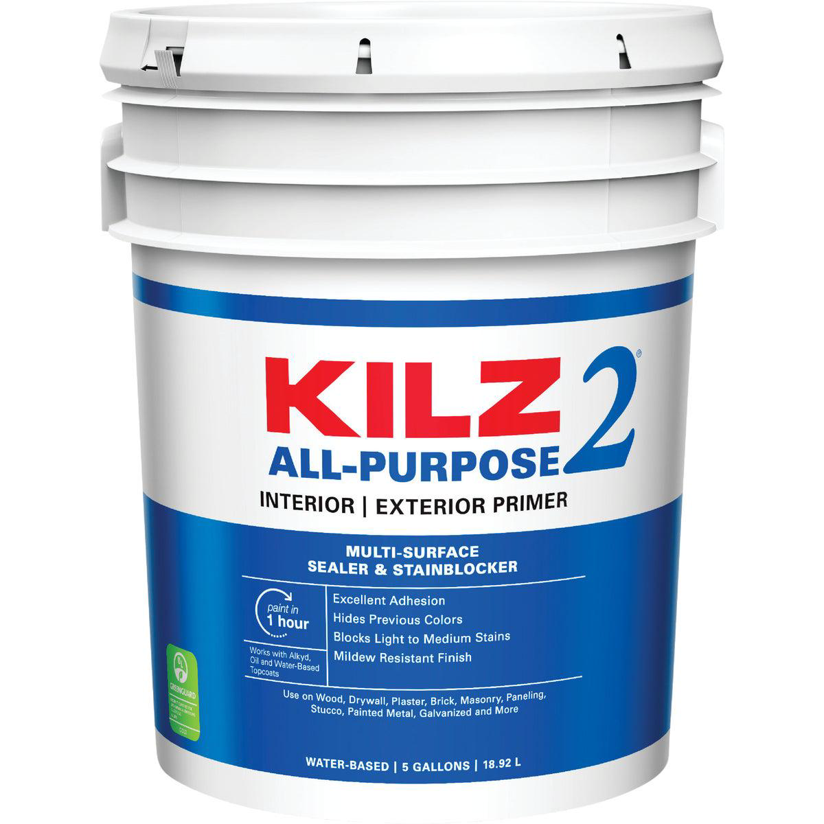 KILZ 2 Latex InteriorExterior Sealer Stain Blocking Primer White 5 Gal