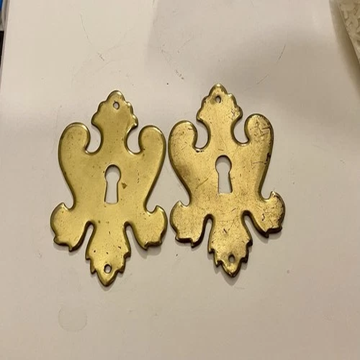 Two Antique Keyhole Covers Gold 2 1/2 By 1 3/4Brass Vintage Hardware