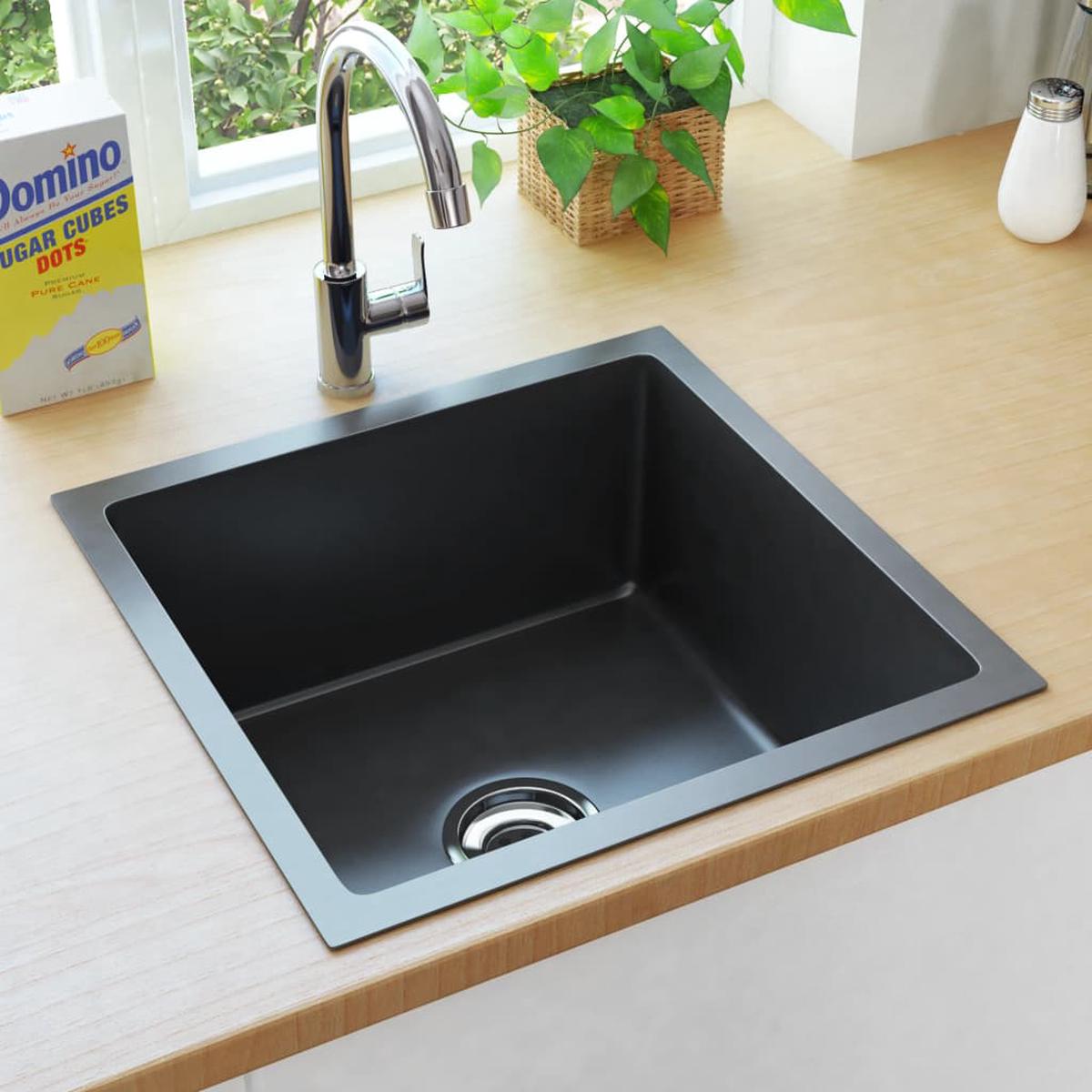 Berkfield Handmade Kitchen Sink Black Stainless Steel