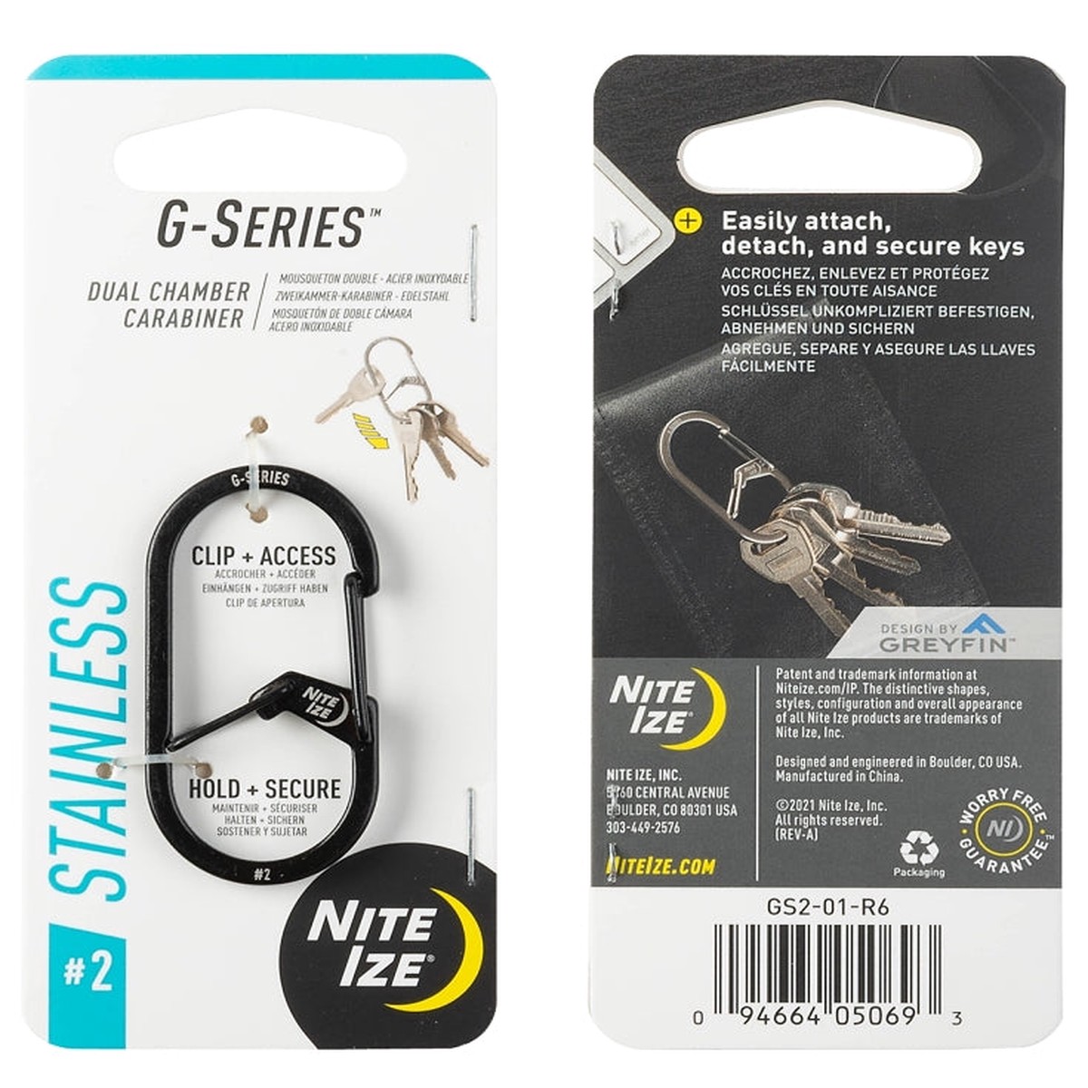 Nite Ize G Series GS2-01-R6 Dual Carabiner 2 in OAL Stainless Steel Black