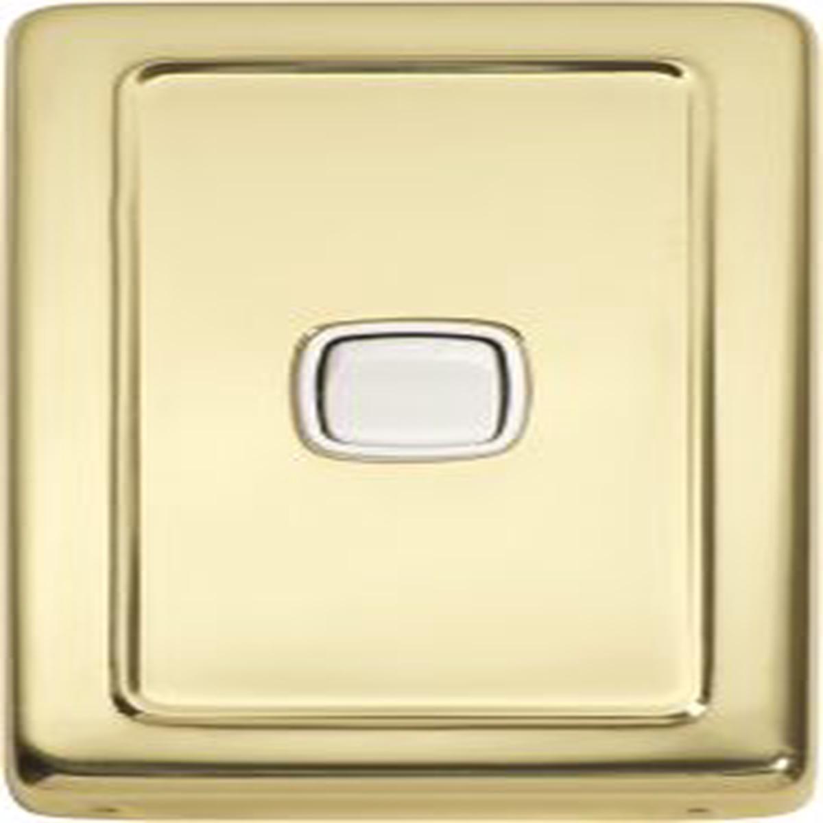 Flat Plate Rocker Switches by Tradco - 1 Gang H115xW72 | White / Polished Brass